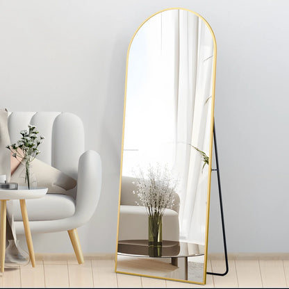 Full Length Mirror 64"X21" Arch Floor Mirror with Stand Arched Mirror Full Body Mirror Gold Standing Hanging or Leaning against Wall for Bedroom Entry