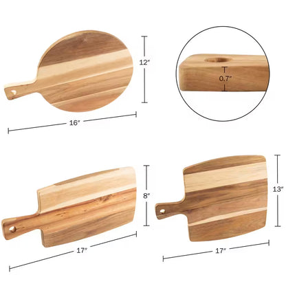 3-Piece Acacia Wood Cutting Board Set with Handles