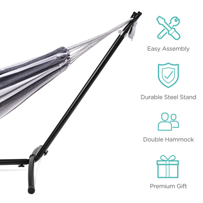 2-Person Brazilian-Style Cotton Double Hammock with Stand Set W/ Carrying Bag - Steel