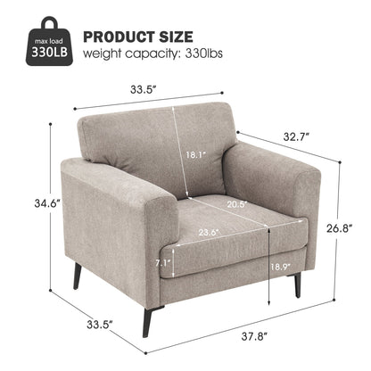 Accent Chair Set of 2, 37.8" Wide Linen Upholstered Living Room Armchairs, Modern Comfy Fabric Lounge Arm Chairs for Bedroom, Light Brown