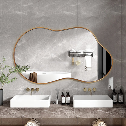 Irregular Wall Mirror 46"X26" Cloud Shaped Mirrors for Bathroom, Gold Aluminum Alloy Frame