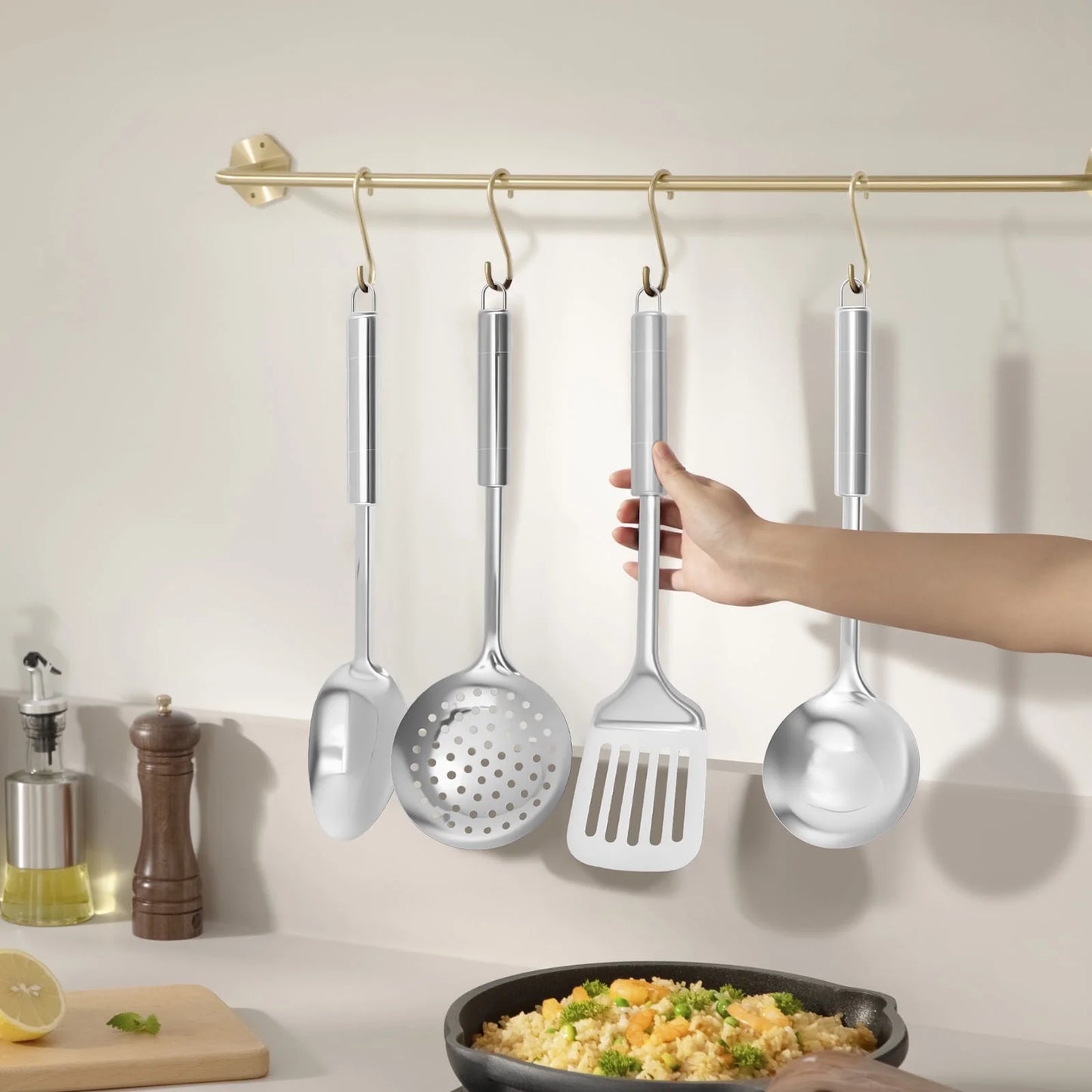 Ihvewuo 6 Pcs Cooking Utensils Set Stainless Steel Kitchen Utensil Set Heat Resistant Wok Utensils Set Versatile Kitchen Cooking Utensils Set for Home Kitchen Cooking