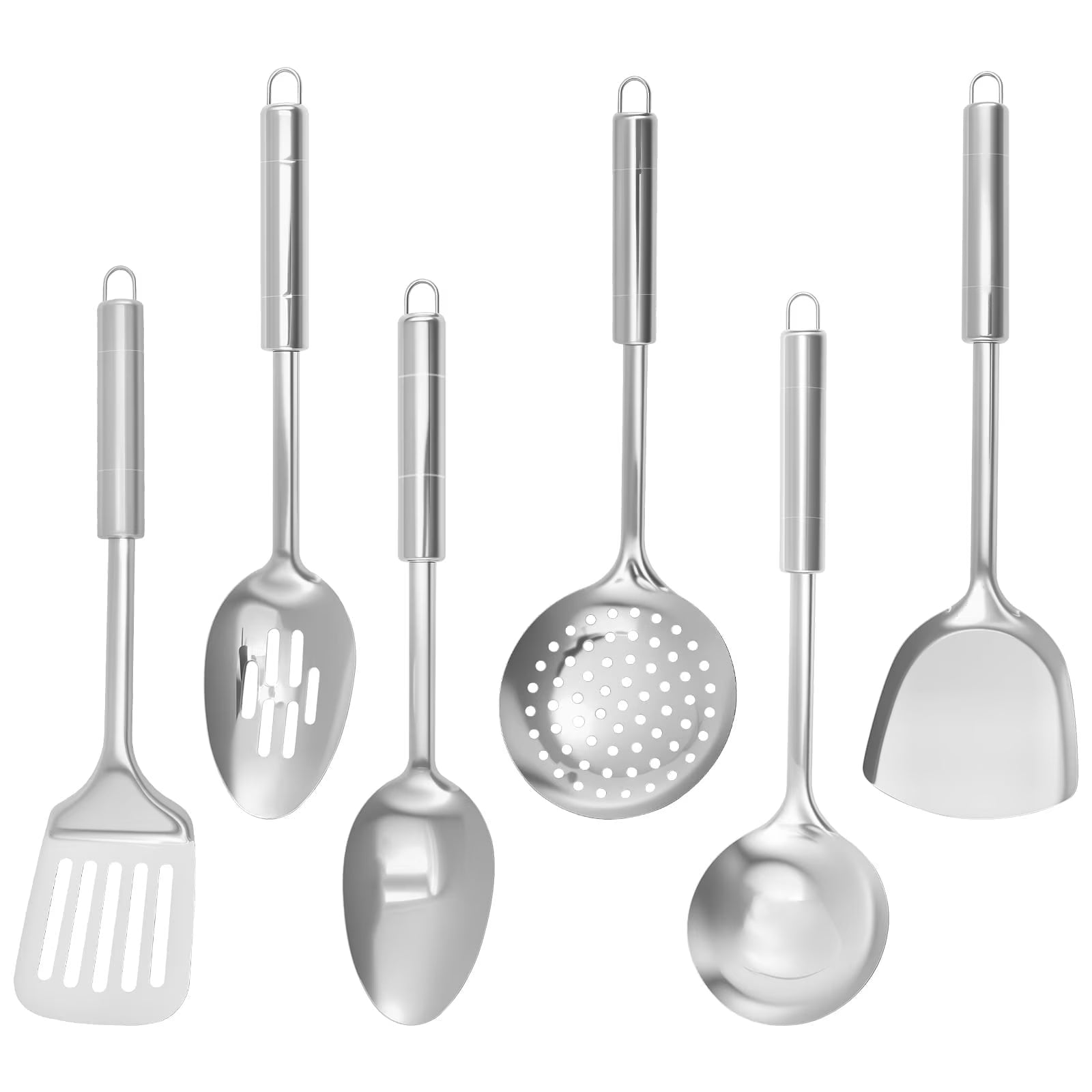 Ihvewuo 6 Pcs Cooking Utensils Set Stainless Steel Kitchen Utensil Set Heat Resistant Wok Utensils Set Versatile Kitchen Cooking Utensils Set for Home Kitchen Cooking