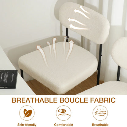 Boucle Dining Chairs Set of 4 Modern Upholstered Kitchen Dining Room Chairs with Backrest & Metal Legs Accent Side Chairs White for Dining Kitchen Living Room Bedroom