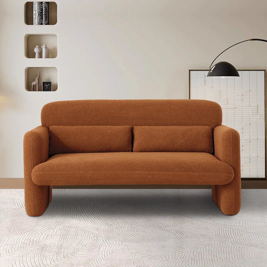 Brown Sherpa Teddy Fabric Loveseat Sofa, Ergonomic Design, Comfortable Seating, Durable Wood Frame
