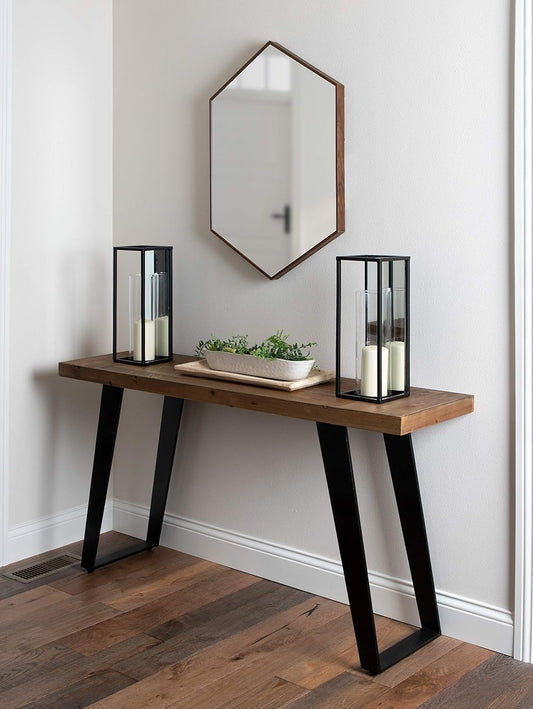 Rhodes Mid-Century Modern Hexagon Wall Mirror, Walnut Brown, 31X22-Inches