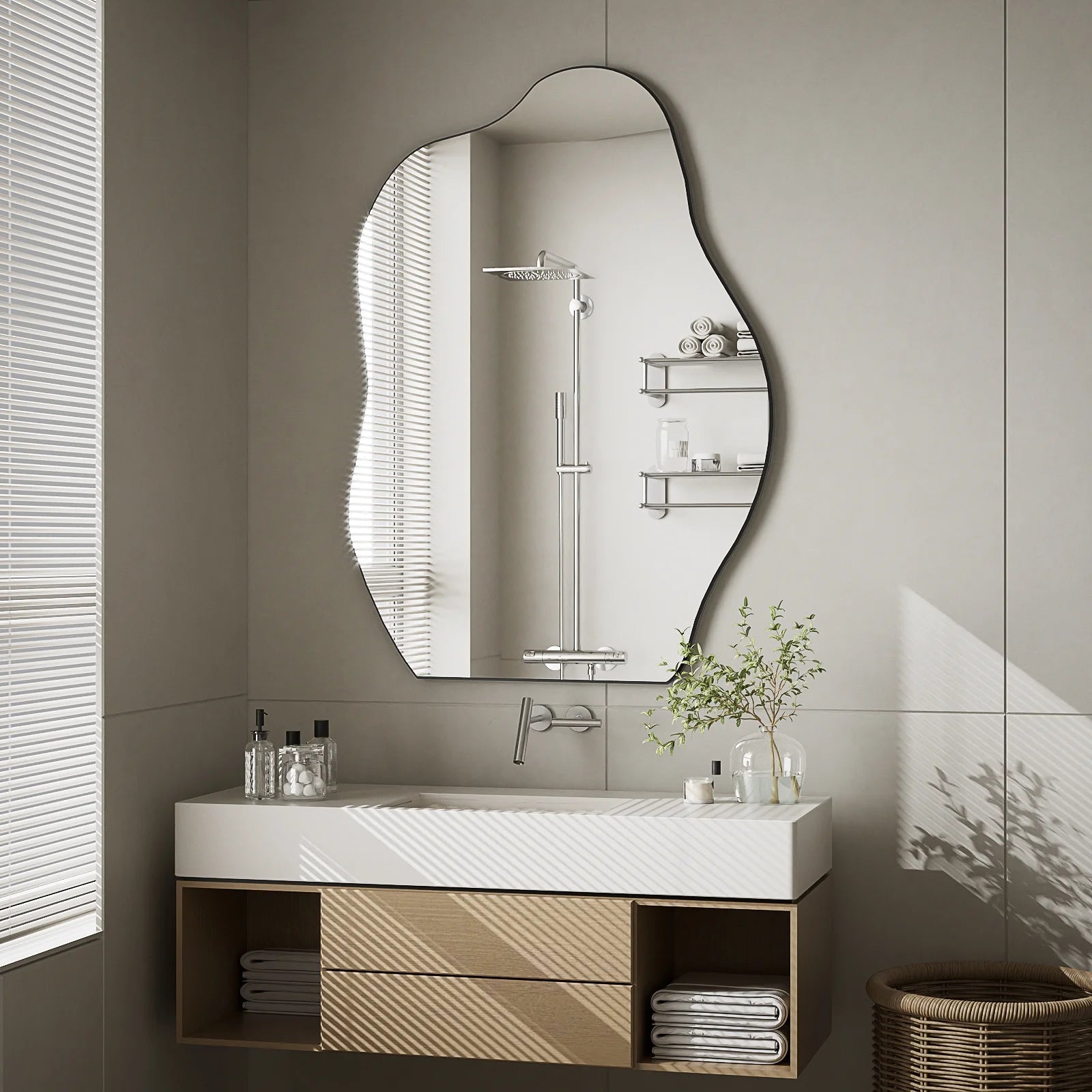 24" X 32" Vanity Mirror Wall Wavy Mirror Bathroom Mirror Decor , Black