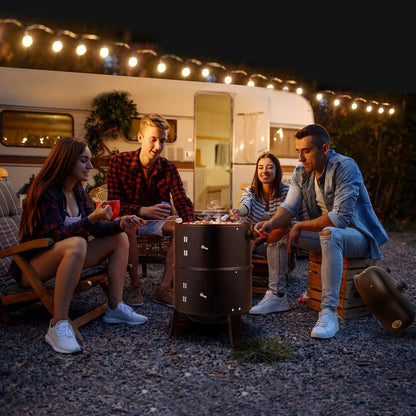Smoker Carbon Grill, Portable Charcoal BBQ Barrel Grill with Thermometer, Iron Spray Adjustable Vent, for Camping, Backyard, Beach Parties