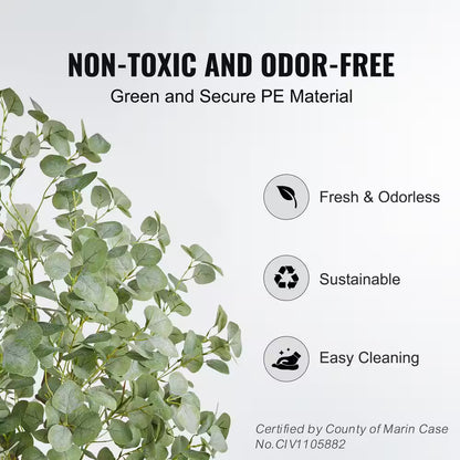6 Ft. Artificial Eucalyptus Tree Tall Faux Plant Secure PE Material and Anti-Tip Tilt Protection Low-Maintenance Plant