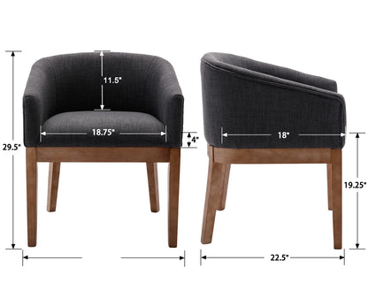 Modern Upholstered Dining Chairs Set of 6, Farmhouse Linen Kitchen & Dining Room Chairs with Armrests, 18" W Wooden Barrel Accent Chair Armchair for Dining Room Living Room Bedroom, Charcoal