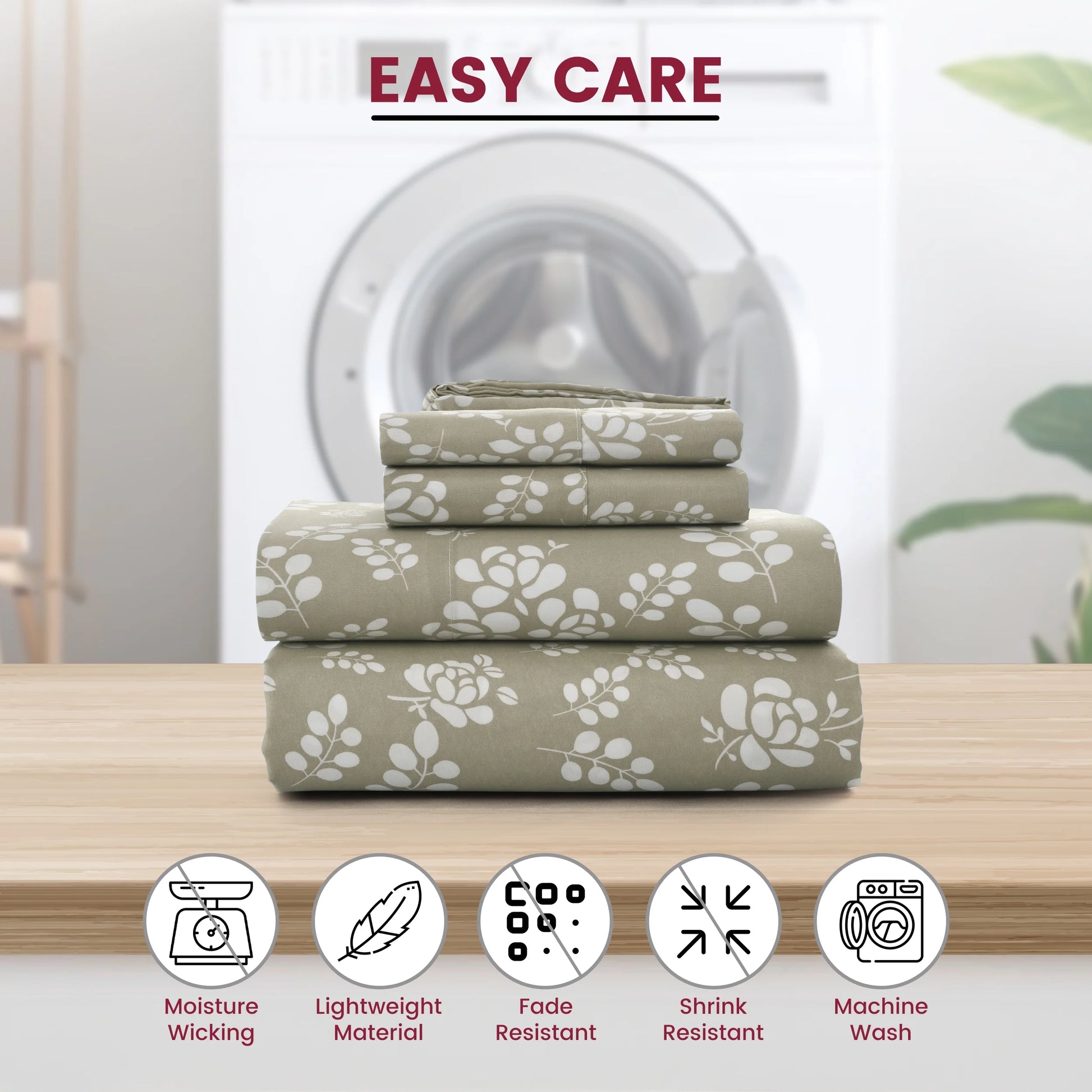 Bed Sheets, Microfiber Upto 16 Inch Deep Pocket Twin Sheets Set - Floral, Taupe