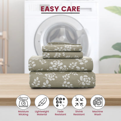 Bed Sheets, Microfiber Upto 16 Inch Deep Pocket Twin Sheets Set - Floral, Taupe