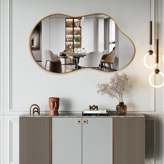 Irregular Wall Mirror 46"X26" Cloud Shaped Mirrors for Bathroom, Gold Aluminum Alloy Frame