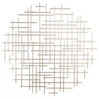 38 In. X 36.75 In. Silver Silver Metal Abstract Lines round Hanging Dimensional Wall Art 1-Piece