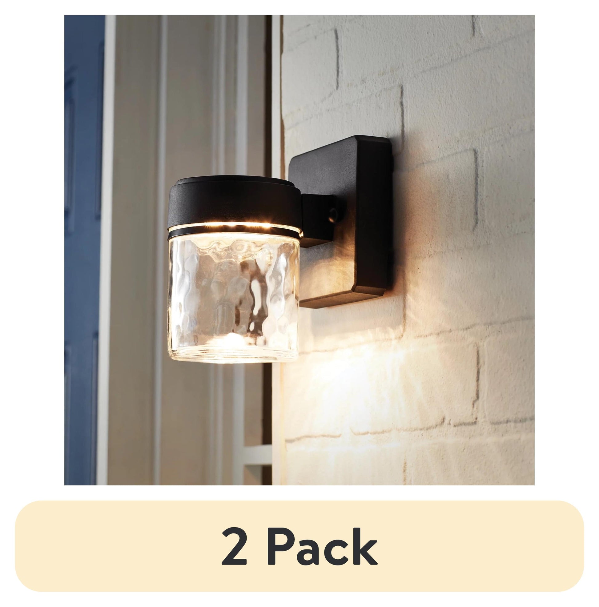 (2 Pack)  6" Outdoor Black Integrated LED Wall Light, Glass Shade, 110° Beam Angle, 140° Beam Spread
