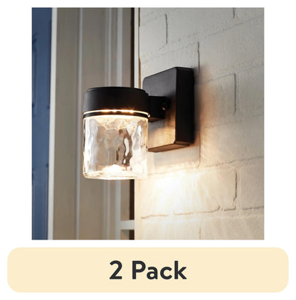 (2 Pack)  6" Outdoor Black Integrated LED Wall Light, Glass Shade, 110° Beam Angle, 140° Beam Spread