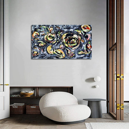 Jackson Pollock Painting Abstract Wall Art Ocean Grayness Framed Canvas Art for Bedroom Livingroom Office