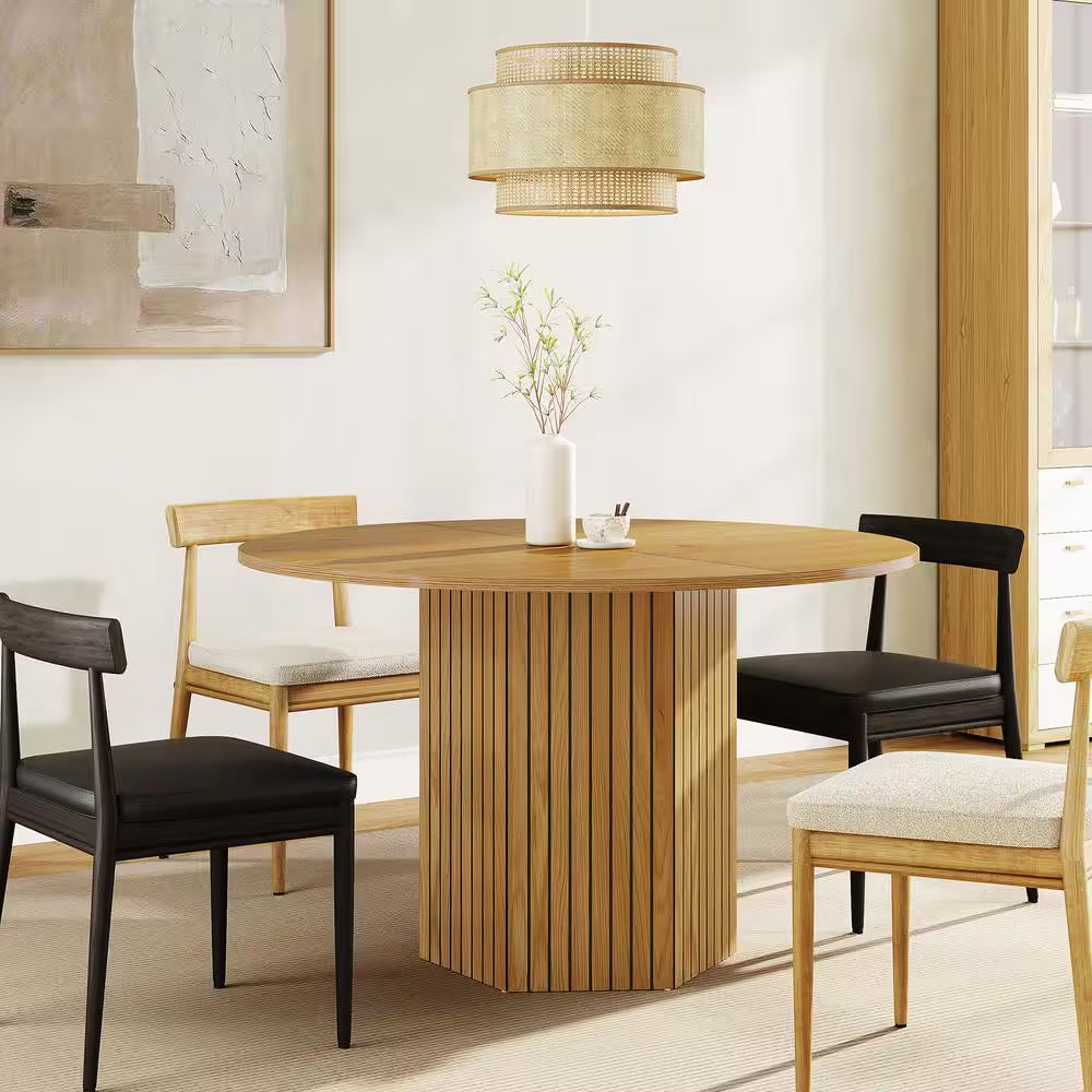 Roesler 47 In. Brown Wood round Dining Table, Pedestal Dining Table for Living Room, Dining Room, Seats 4