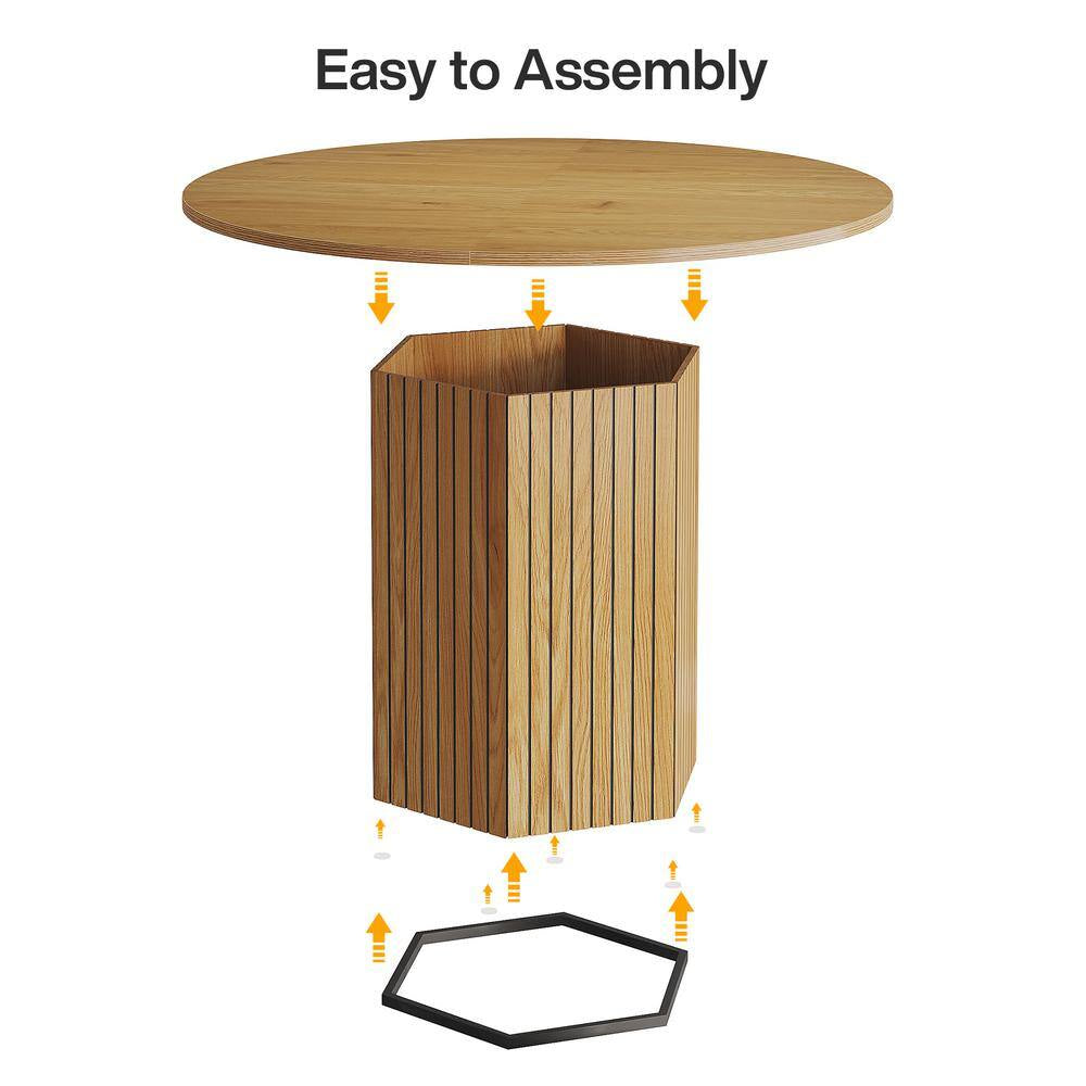 Roesler 47 In. Brown Wood round Dining Table, Pedestal Dining Table for Living Room, Dining Room, Seats 4