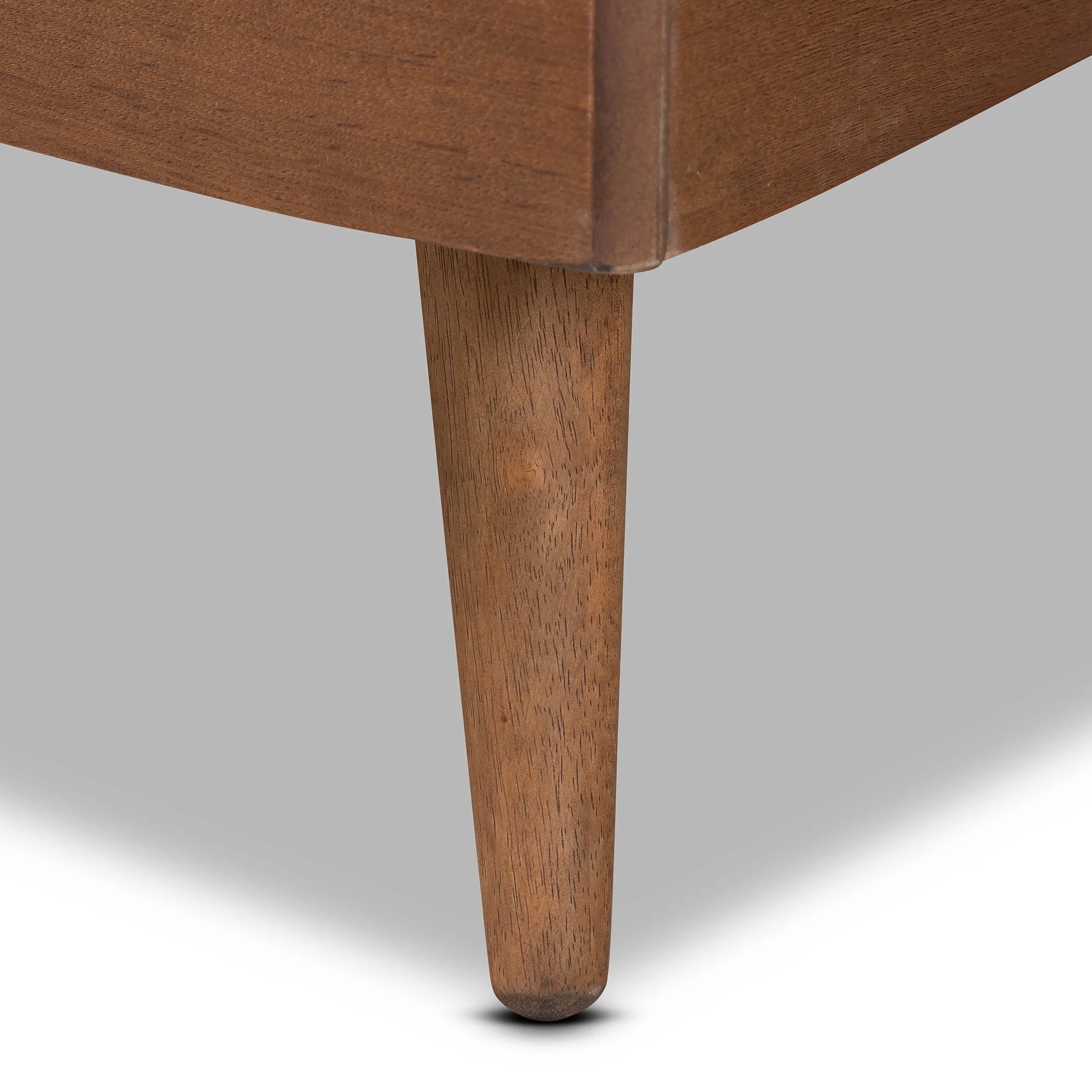 Ratana Mid-Century Modern Transitional Grey Fabric Upholstered and Walnut Brown Finished Wood, Full Size Platform Bed