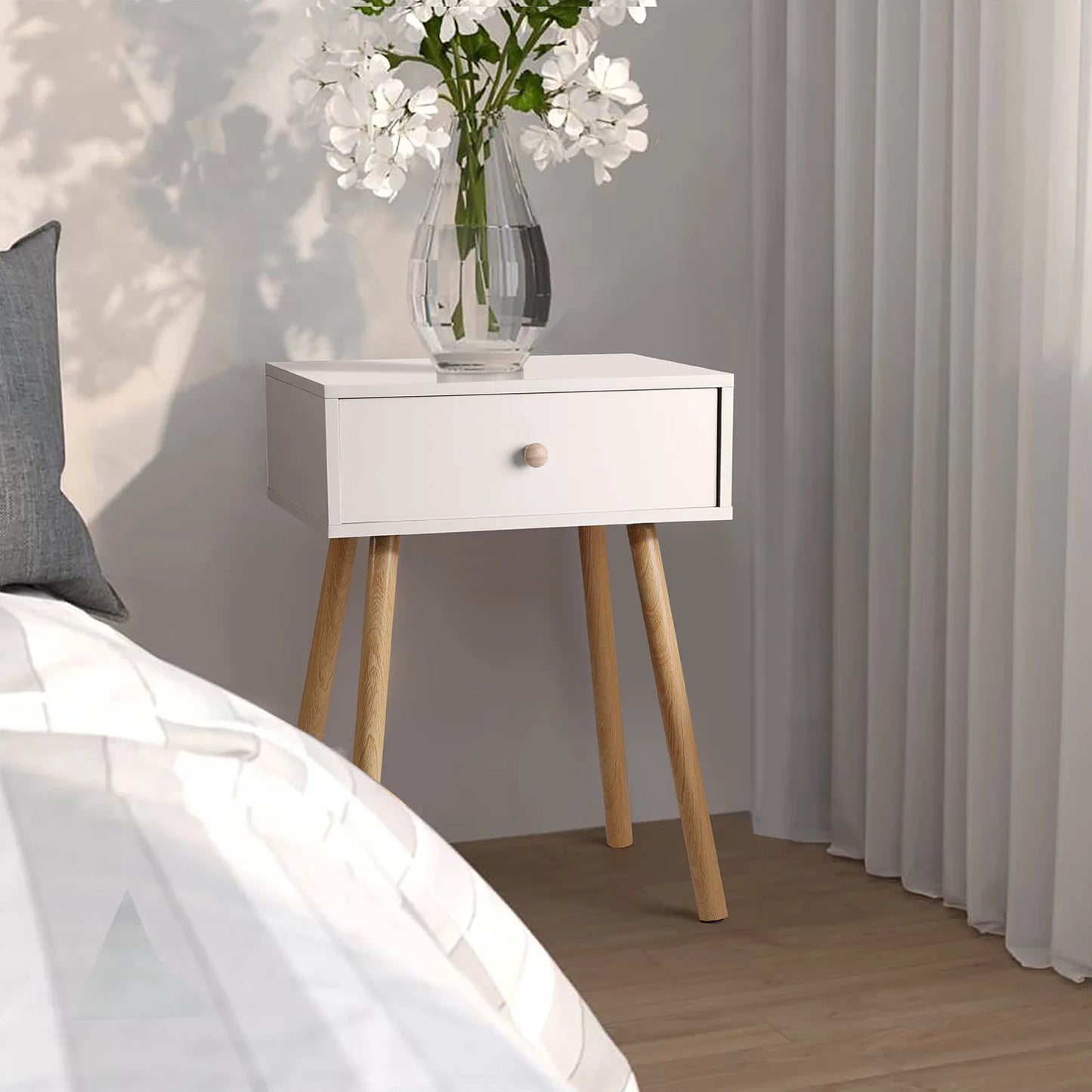 Nightstand, Modern End Table with Drawer, White Bedside Furniture Dresser for Bedroom, Living Room