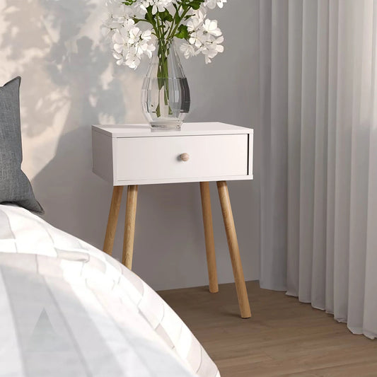 Nightstand, Modern End Table with Drawer, White Bedside Furniture Dresser for Bedroom, Living Room