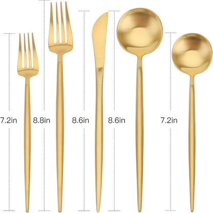 Matte Gold Silverware Set,  20-Piece Stainless Steel Satin Finish Flatware Set Service for 4, Kitchen Utensil Set, Tableware Cutlery Set for Home and Restaurant