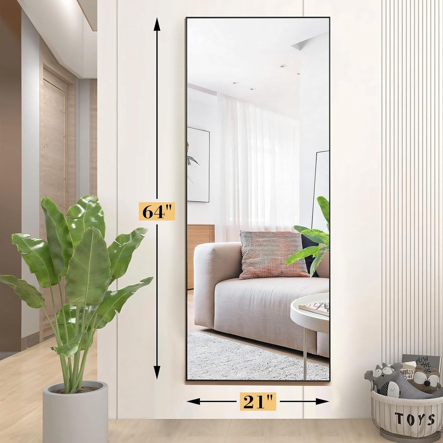 Full Length Mirror with Stand, Floor Mirror with Frame, Full Body Mirrors, Free Standing or Wall-Mounted Mirrors for Living Room