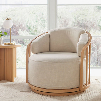 Lillian Swivel Birdcage Chair, Cream Linen