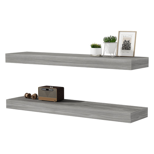 24X6 Walnut Gray Floating Shelves for Wall, Wood Hanging Shelves up to 20Lbs for Bedroom, Bathroom, Kitchen(Set of 2)