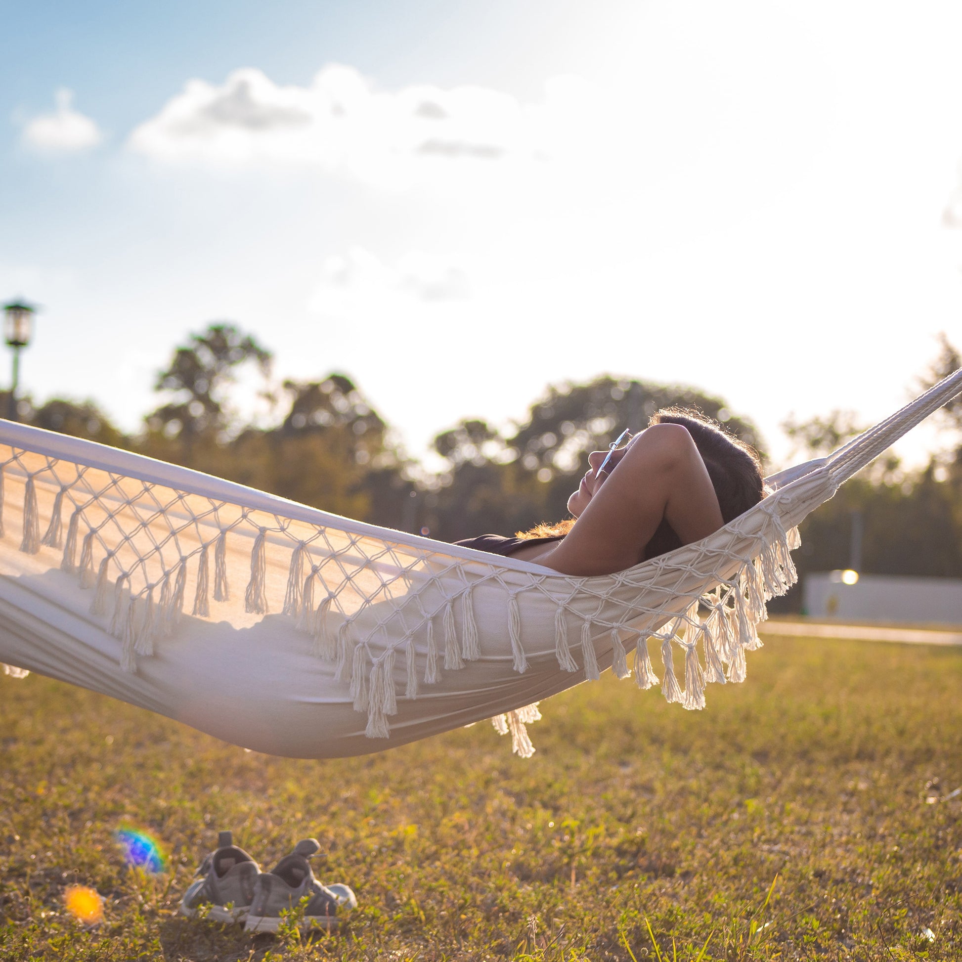40” Wide Brazilian Style Hammock in a Bag with Decorative Fringe & Hanging Hardware, 250 Lb. Capacity