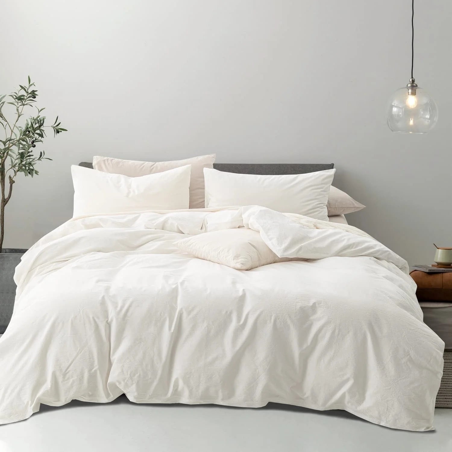 3 Pieces Duvet Cover Set, Soft Washed Microfiber Duvet Cover Queen with 2 Pillow Shams,White