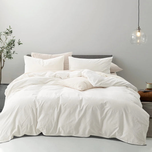 3 Pieces Duvet Cover Set, Soft Washed Microfiber Duvet Cover Queen with 2 Pillow Shams,White