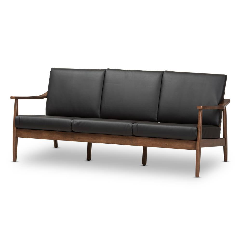 Venza 72.1 In. Black/Brown Faux Leather 4-Seater Bridgewater Sofa with Wood Frame