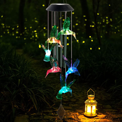 Hummingbird Solar Wind Chimes Outdoor, Father Gift, Birthday Gifts for Mother,Husband,Stepdad,Women,Grandma,Daughter,Aunt,Friend,Wife,Sister. Dad and Mom Gardening Gifts, Yard Decor