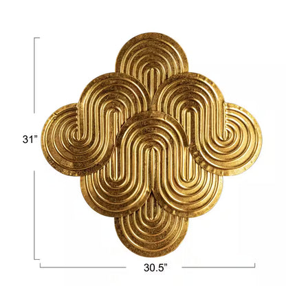 31.1 In. X 30.5 In. Gold Decorative Waves Wall Metal Work