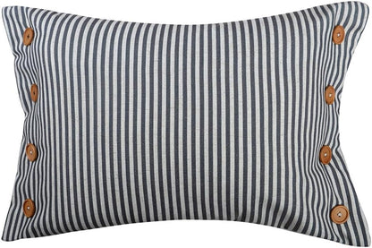 Buttons Decorative Throw Pillow Cover Stripes Pillow Case Farmhouse Cushion Cover for Sofa Couch Bed 16 X 20 Inches Grey