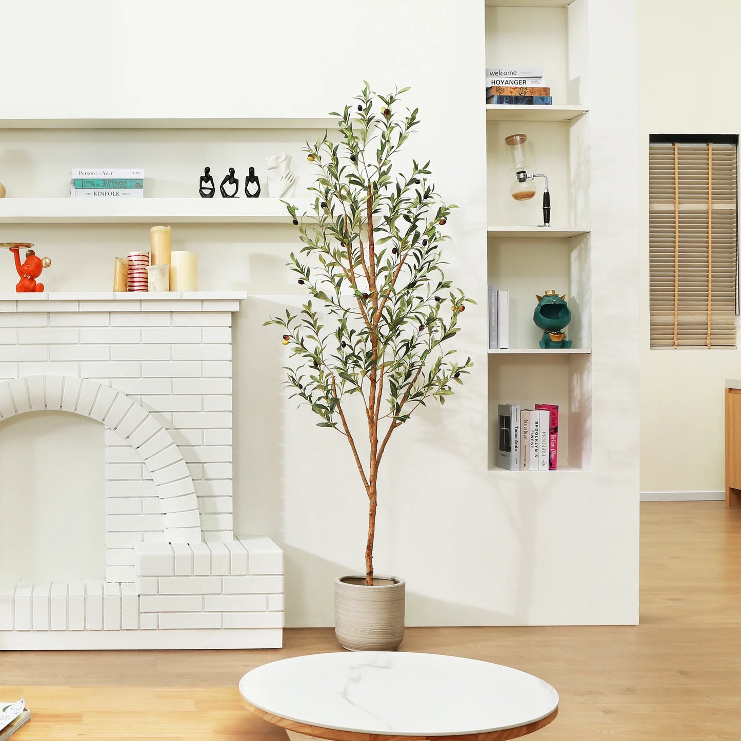 2 Pack 6 Ft Artificial Olive Plants with Realistic Leaves and Natural Trunk, Silk Fake Olive Tree in Black Plastic Pot, Faux Olive Tree for Office Home