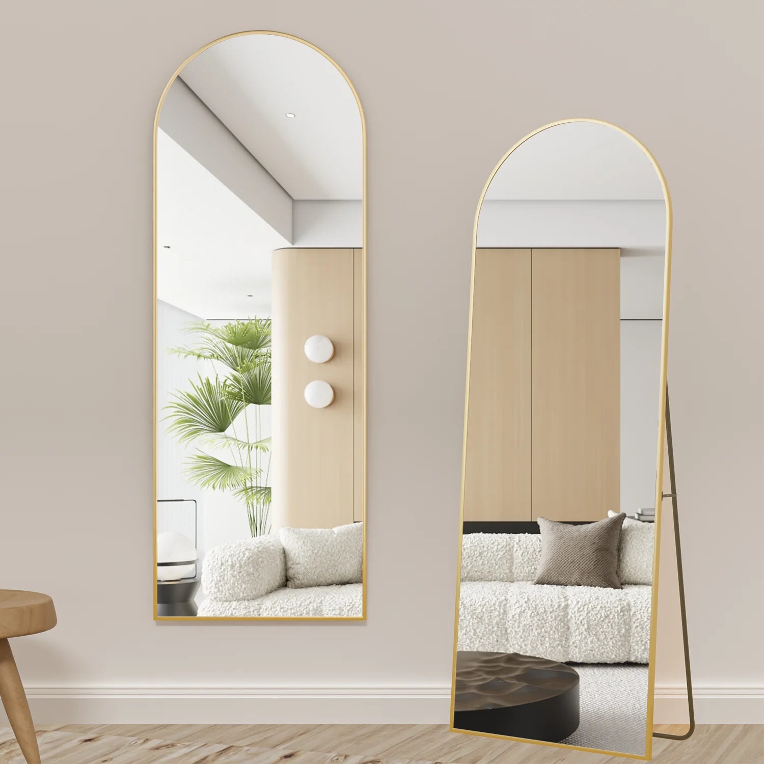 Full Length Mirror 64"X21" Arch Floor Mirror with Stand Arched Mirror Full Body Mirror Gold Standing Hanging or Leaning against Wall for Bedroom Entry