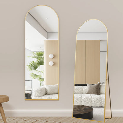 Full Length Mirror 64"X21" Arch Floor Mirror with Stand Arched Mirror Full Body Mirror Gold Standing Hanging or Leaning against Wall for Bedroom Entry