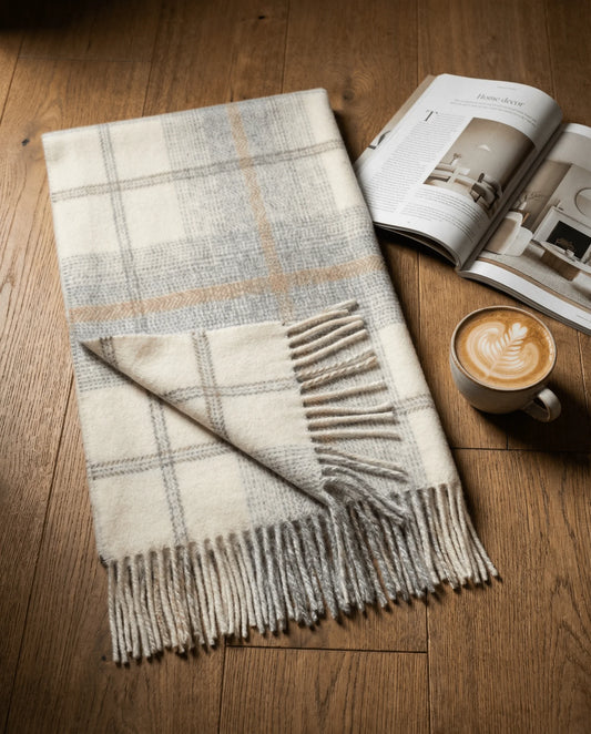 Primavera Alpaca-Wool Plaid Throw Blanket