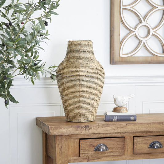 18" Handmade Tall Woven Floor Brown Faux Seagrass Vase