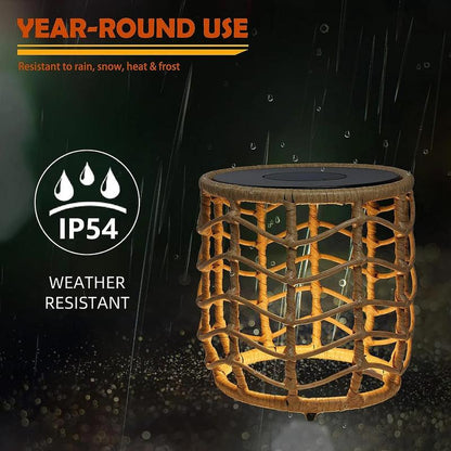 GRAND PATIO Wave Outdoor Nesting Tables Built-In Solar Lights Set of 2, Weather-Resistant Wicker, Boho Style for Patio and Porch, Natural round Design Furniture Aesthetic