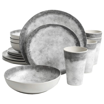 Granite Organic round Melamine Dinnerware Set, Service for Four (16Pcs), Marble
