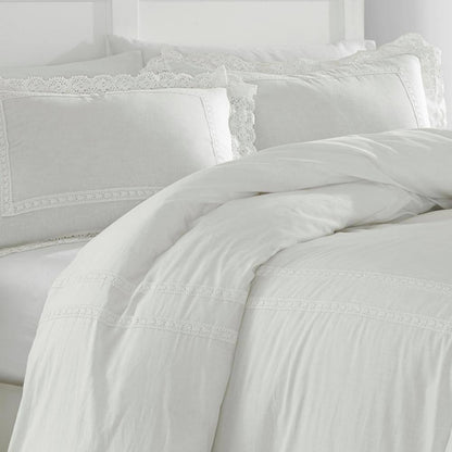 Annabella 3-Piece White Solid Cotton King Duvet Cover Set