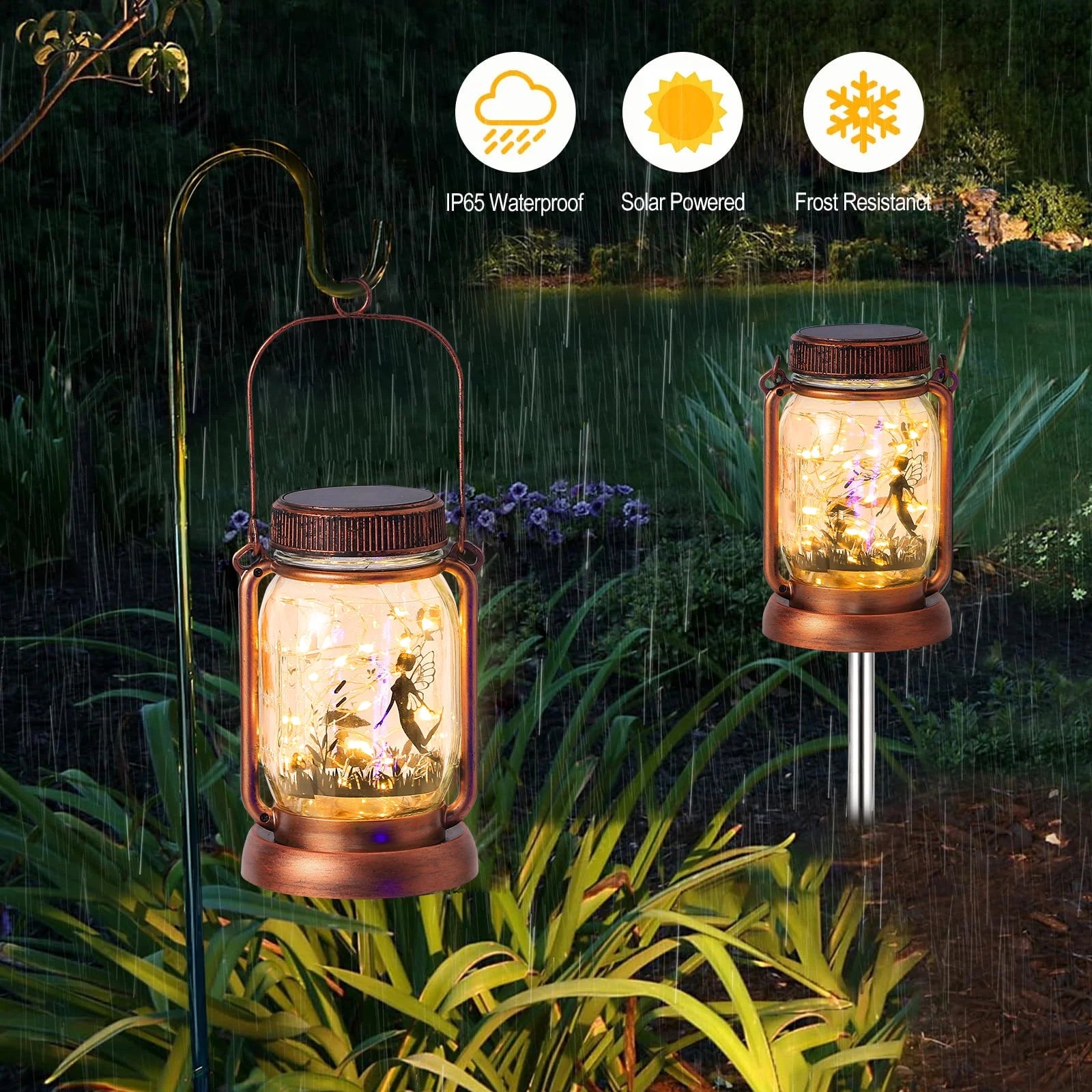 Hanging Solar Lantern, Outdoor Hanging Lantern Waterproof, 2 Pcs