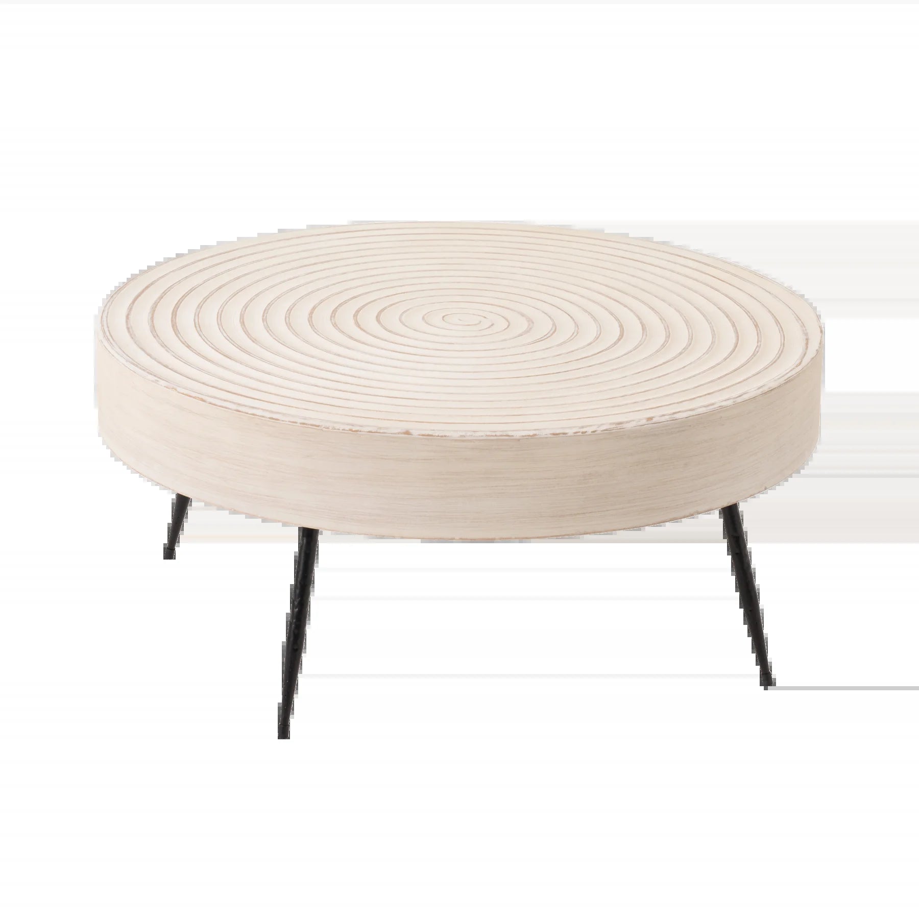 Rustic Handmade Ring Pattern MDF and Metal Coffee Table, White