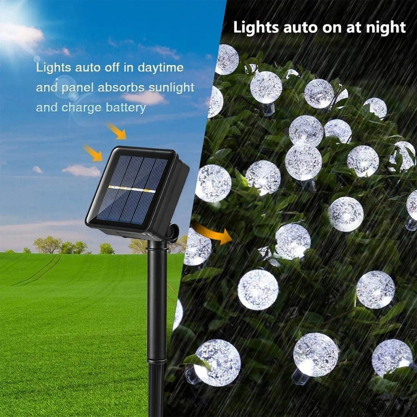 Solar String Lights Outdoor, 35.6Ft 60 LED Globe String Lights, Waterproof 8 Modes Solar Powered Patio Lights for Garden, Porch, Wedding Decorations (White)