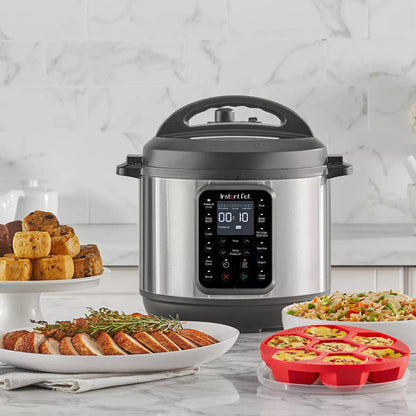 Instant Pot 6Qt 9-In-1 Pressure Cooker Bundle: Exclusive Bonus Silicone Pan with Lid, Rice & Multi Cooker, Stainless Steel