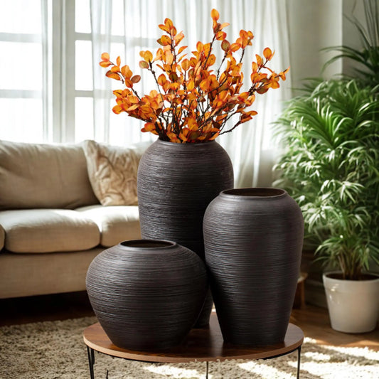 Modern Black Ceramic Vase Set: Nordic Minimalist Table & Floor Decor
